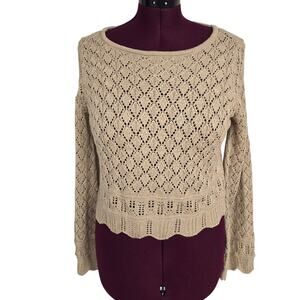 Women's Lauren Conrad Tan & Metallic Open Knit Cropped Sweater | Size Large